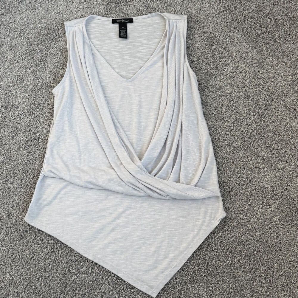 White House Black Market Draped Asymmetrical Sleeveless Light Gray Blouse Sz. XS